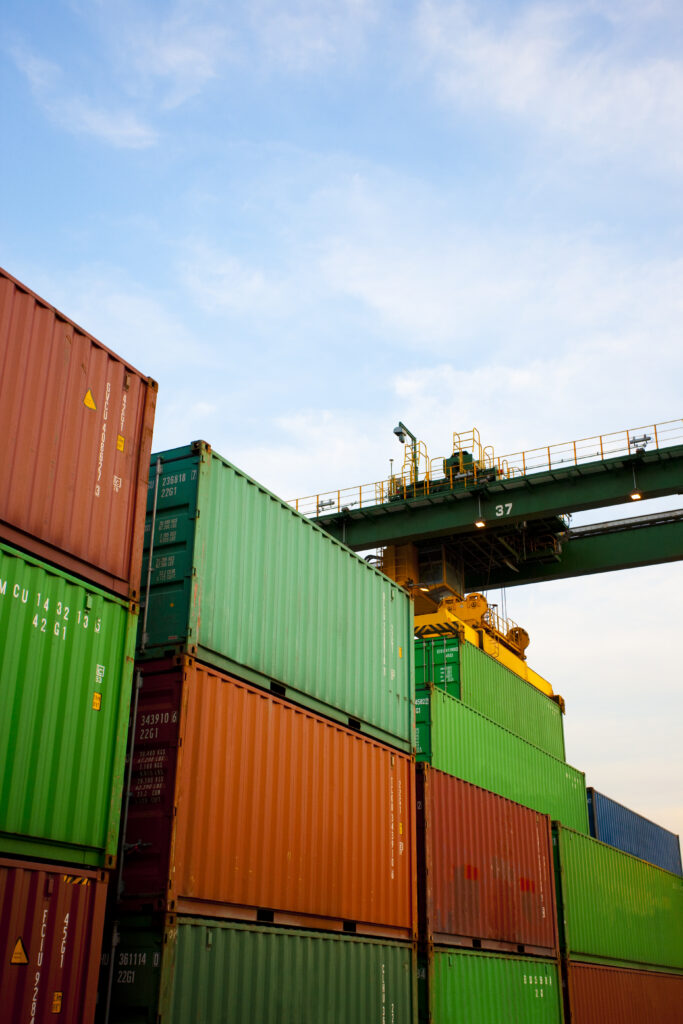 Cargo containers at dusk