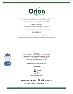 Cali Resources, Inc's OriOn ISO 9001 Certification