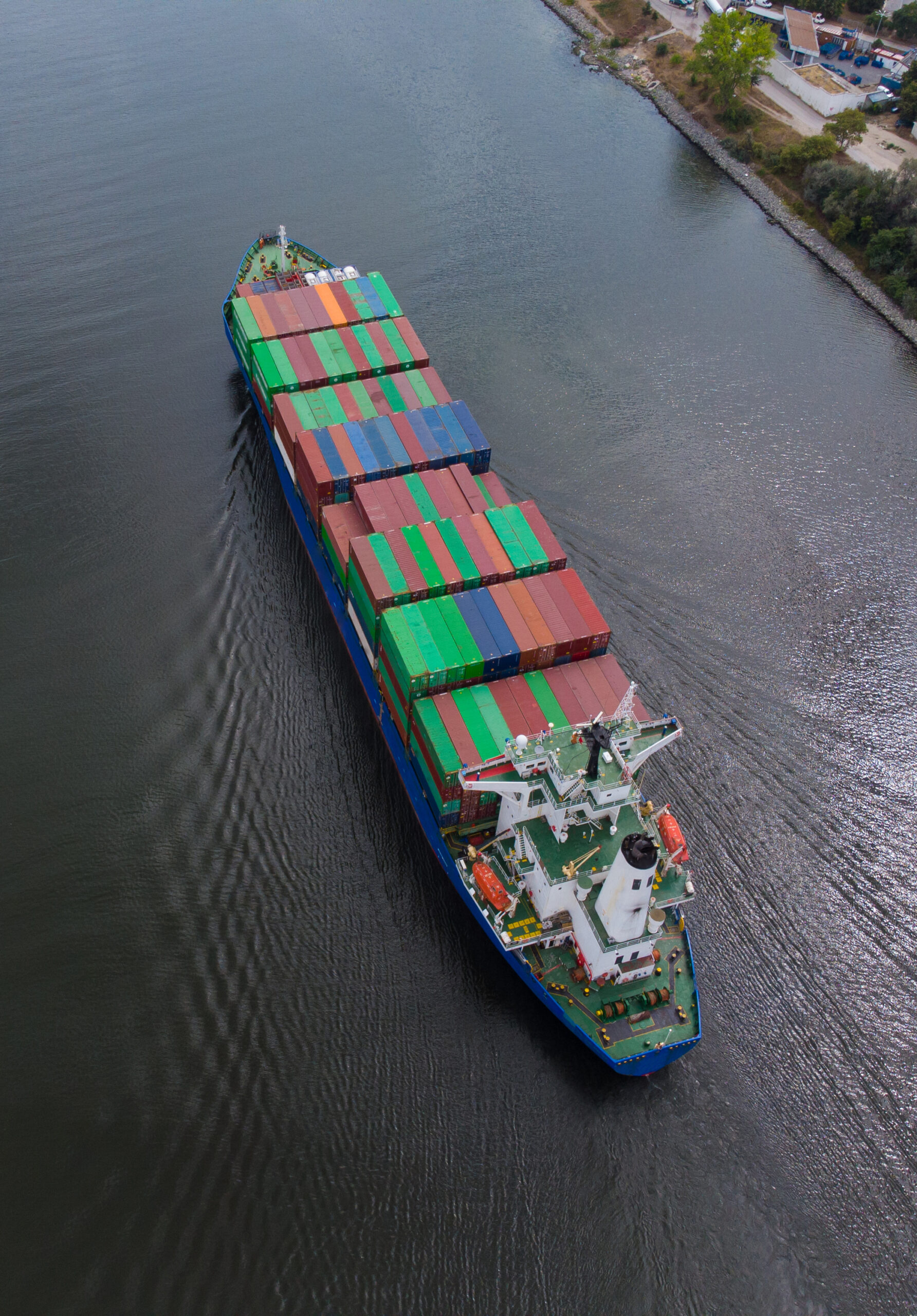Aerial top view container ship, logistics import export, shipping or transportation concept background.