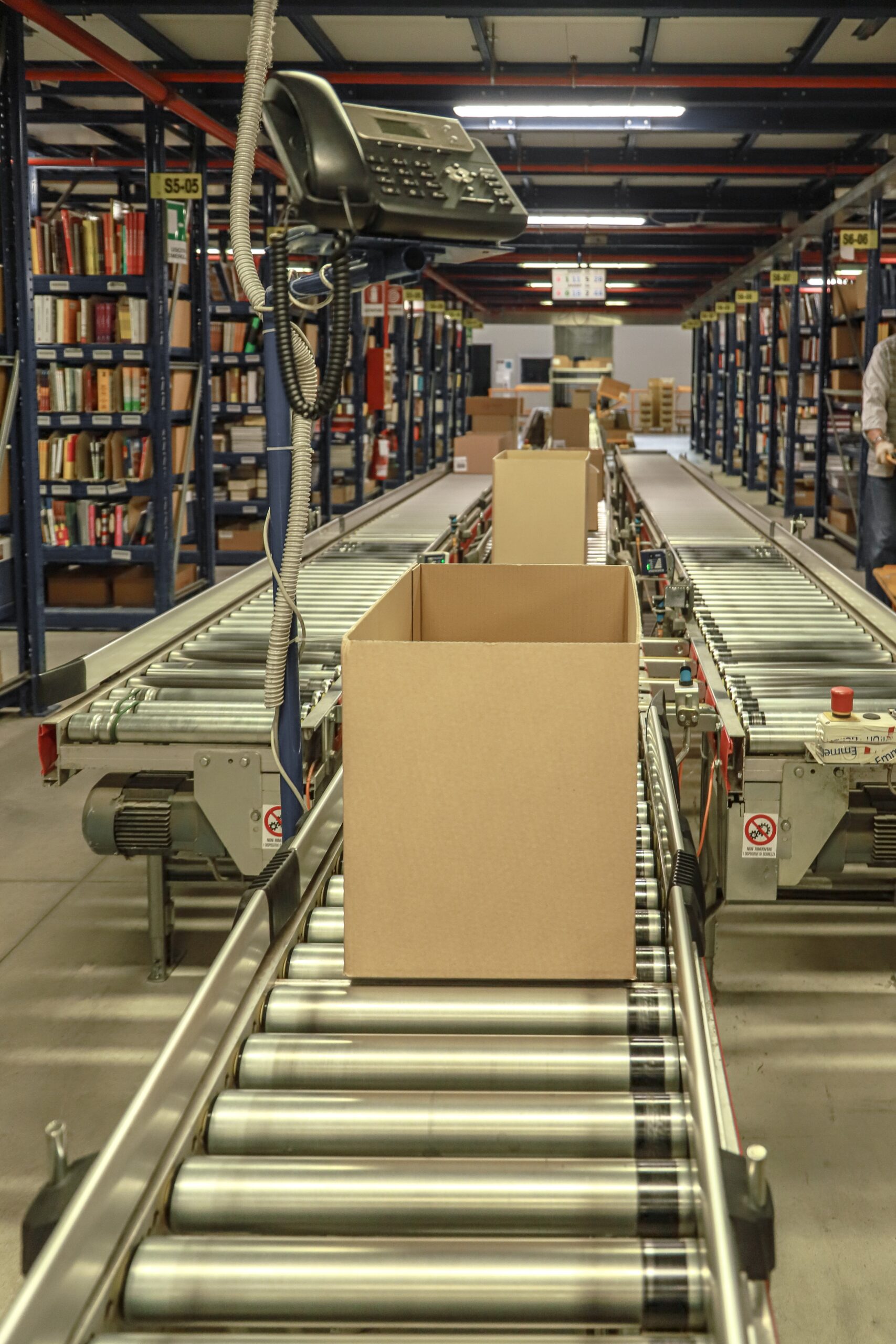 Logistics Warehouse with a box on a conveyer